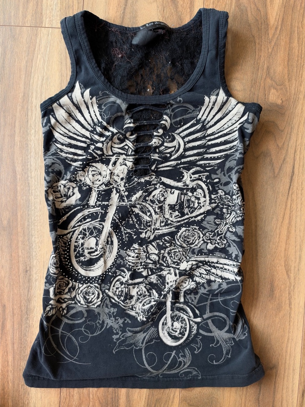 Y2K Grunge Biker Tank Top | Lace Back & Studs
